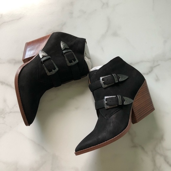 Franco Sarto Granton Block Heel Buckle Black Bootie Size 7 - Picture 3 of 8
